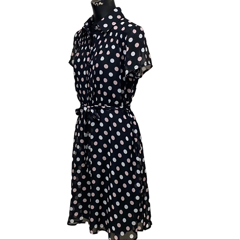 Robert Louis Chiffon Polka Dot Fit and Flare Dress Size L - Picture 5 of 6